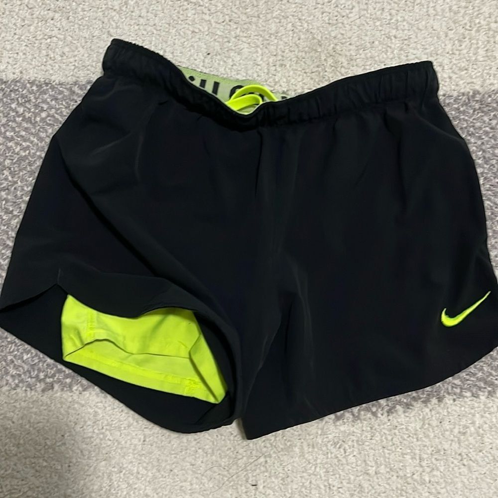 Nike Black and Neon Green Athletic Shorts